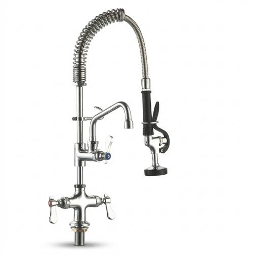 Mini Commercial Pre-Rinse Faucet – Stainless Steel Spring Hose, High Pressure Sprayer, Dual Handle Deck Mounted Sink Faucet, Chrome Finish