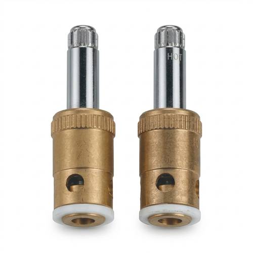 Brass Faucet Cartridge Valve Replacement for Commercial Kitchen Sink Faucet – Hot & Cold Stem Cartridge Set with Rubber Seals for Restaurant Faucet Repair