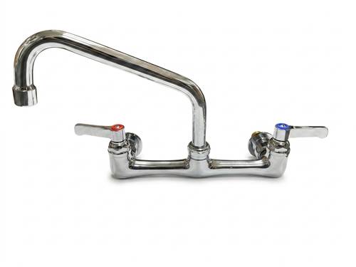 Wall Mounted Commercial Kitchen Faucet with 9 Inch Swing Spout, 8 Inch Center Brass Sink Faucet, Heavy Duty Chrome Utility Tap with Dual Handle for Restaurant, Hotel & Industrial Kitchen Use