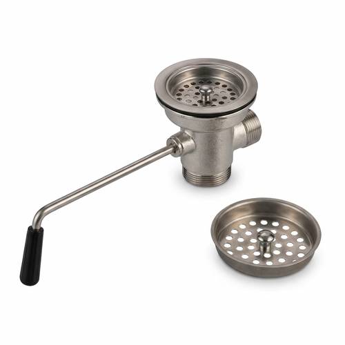 Twist Lever Kitchen Sink Drain Assembly with Removable Strainer Basket, Heavy Duty Brass Sink Drain Kit, Side Lever Drain Control, Anti-Clog Kitchen Sink Strainer Replacement for Kitchen, Bar & Utility Sinks