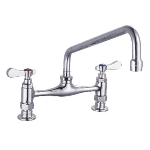 Deck Mounted Double Handle Kitchen Faucet, Commercial Chrome Stainless Steel Sink Faucet with Swivel Spout, Heavy Duty Dual Handle Mixer Tap for Restaurant & Home Kitchen