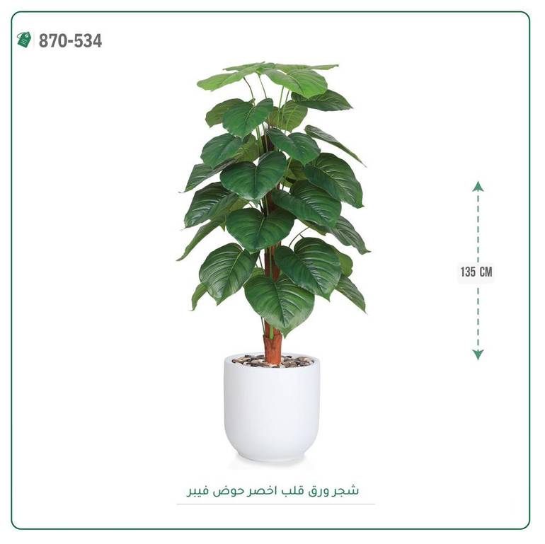 شجرة ورق قلب اصطناعية ( ارتفاع 135 سم ) حوض فيبر