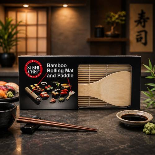 BAMBOO ROLLING MAT AND PADDLE حصيرة لف من الخيزران ومعلقه للسوشي