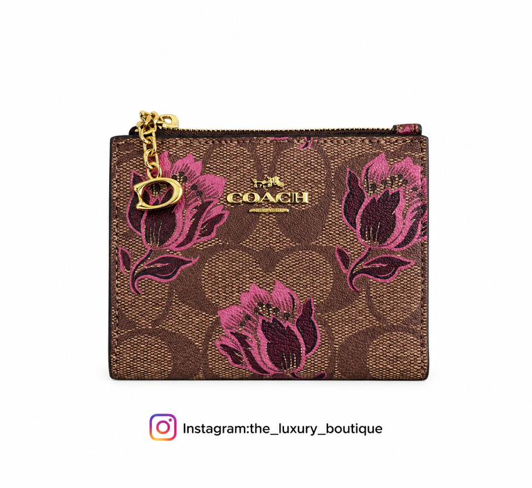 Coach bifold wallet light brown with pinkish flowers