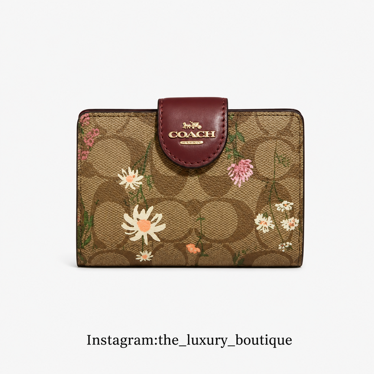 Medium Corner Zip Wallet In Signature canvas IM/Khaki Multi With Wildflower Print