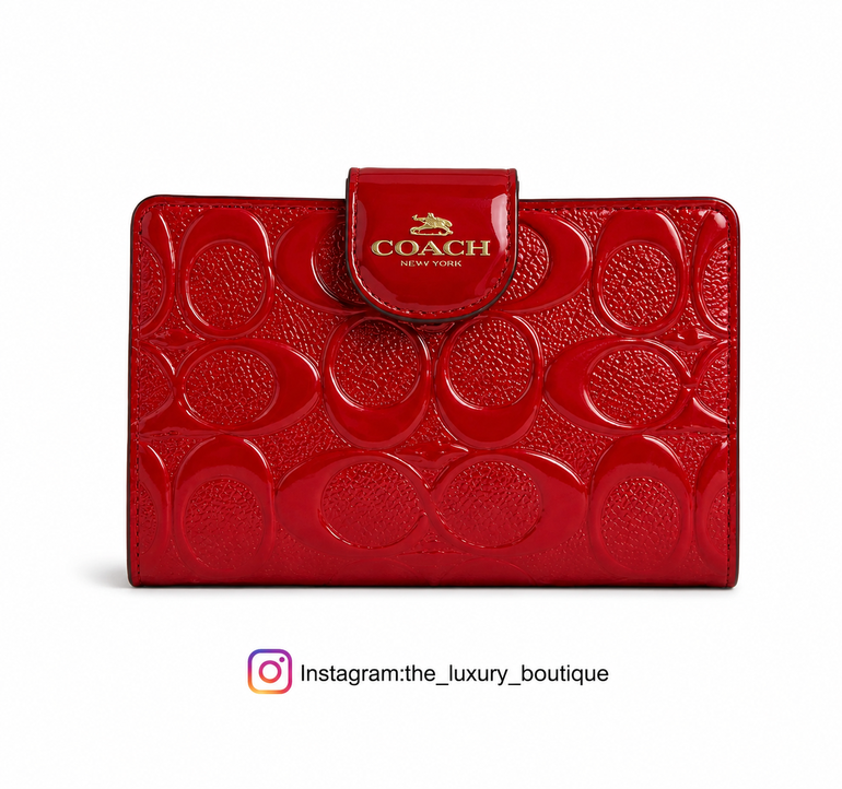 Medium Corner Zip Wallet In Signature glossy red