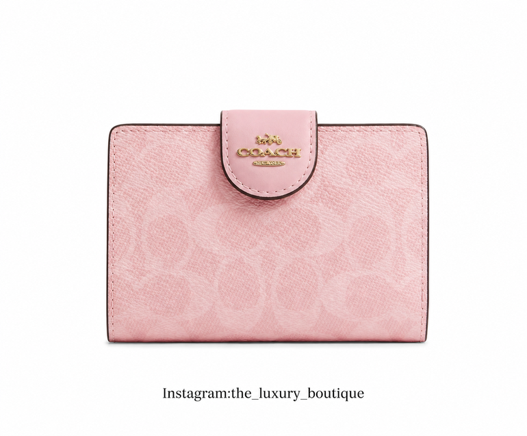 Medium Corner Zip Wallet In Signature powder pink
