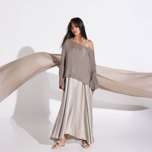 The Silky Overlay Dress - Taupe Grey