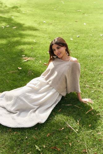 Crinkled Cotton Dress- Beige