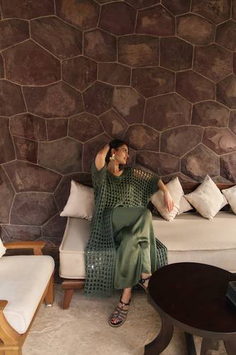 Crochet Open Dress Set - Green