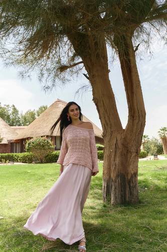 Silky Flowy Skirt Set - Pink