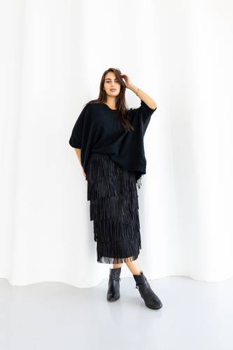 Fringed Skirt Set - Black