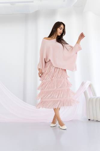 Fringed Skirt Set - Pink