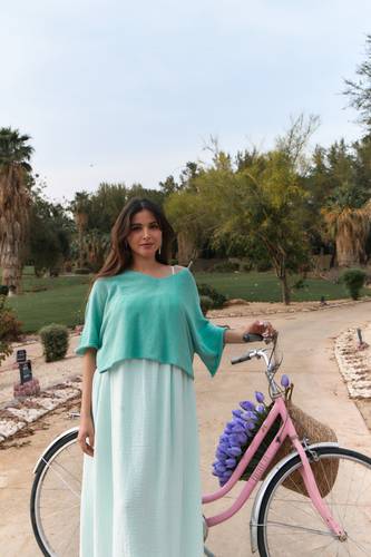 Crinkled Cotton Dress - Tiffany