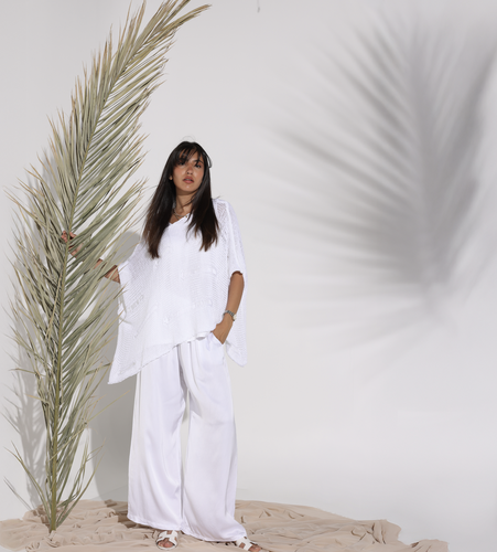 Knit Over Pants Set - White