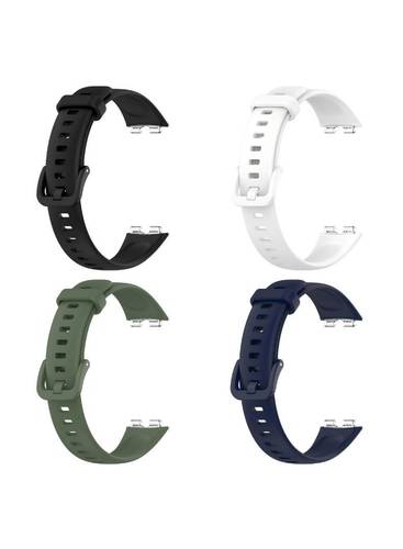 أتش دبليو 4 قطعسوار سيليكون لساعة Huawei Band 8 و Huawei Band 9 حزام ساعة ذكية أساور سوار بروسليت رياضي للإستبدال