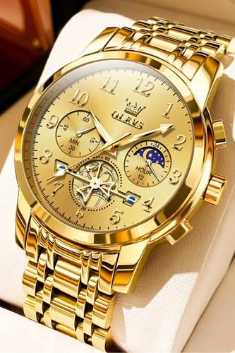 أوليفز ساعة OLEVS 2900 Moon Phase للرجال من الفولاذ المقاوم للصدأ ومضادة للماء وعصرية بهيكل عظمي وساعة كوارتز كرونوغراف للرجال