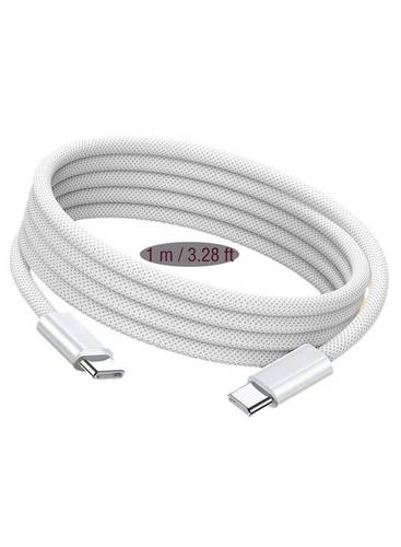صورة العالمة كيبل USB سي إلى مضفر 60 واط سلك شحن أسرع لتوصيل الطاقة بطول 1 متر متوافق مع ايفون 15 15 برو 15 بلس 15 ماكس ايباد ميني ماك بوك اير أبيض