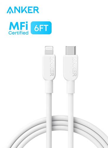 كابل Anker USB C إلى Lightning، كابل 310 USB-C إلى Lightning (أسود، 6 أقدام)، معتمد من MFi، كابل شحن سريع لهاتف iPhone 14 Plus 14 14 Pro Max 13 13 Pro 12 11 X XS XR (الشاحن غير متضمن) سنو