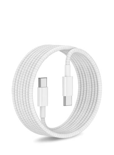 ستيلكور كابل شحن USB-C بقوة 60 واط كابل مضفر من النوع C بطول مترين، كابل شحن أسرع، مزود بتقنية PD، متوافق مع أجهزة iPhone 16/16Pro/16Pro Max/15/15Pro/15Plus/15ProMax، iPad Mini/Pro، MacBook Pro/Air، أبيض