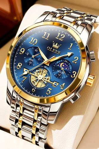 أوليفز ساعة OLEVS 2900 Moon Phase للرجال من الفولاذ المقاوم للصدأ ومضادة للماء وعصرية بهيكل عظمي وساعة كوارتز كرونوغراف للرجال