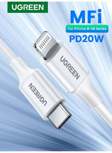 يو جرين كابل شاحن بطول متر واحد [حاصل على اعتماد MFi] من منفذ USB C إلى منفذ لايتنينج للشحن السريع وبتقنية PD وبقدرة 20 وات لهاتف آيفون 14/ 14 برو/ 14 بلس/ 14 برو ماكس وآي باد برو وجميع سلاسل آيفون 8-13 أبيض
