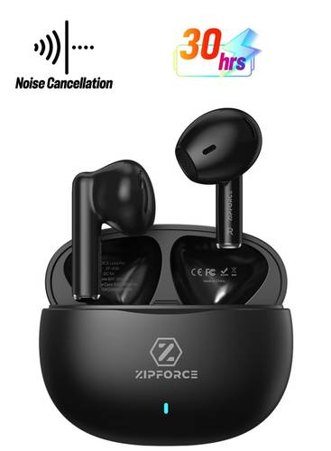 زيبفورس ZIPFORCE - سماعات لاسلكية حقيقية ، في الأذن سماعة بلوتوث 5.3 4 ميكروفون ENC الاتصال واضحة ، سماعة بلوتوث التحكم باللمس 30 وقت اللعب ، IPX6 TWS للماء ، ضوء سماعة