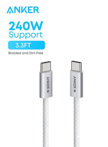 كابل زولو USB C إلى USB C، كابل شحن سريع مضفر وخالي من الأوساخ، موصل نحيف، لجهاز iPhone 17/16، MacBook (240W) (أبيض، 3.3 قدم)