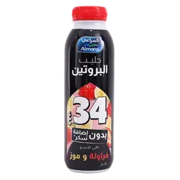 المراعي حليب بروتين الفراوله والموز خالي من الدسم بدون اضافة سكر 400 مل