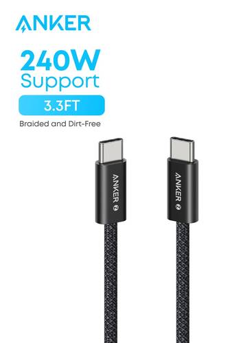 كابل زولو USB C إلى USB C، كابل شحن سريع مضفر وخالي من الأوساخ، موصل نحيف، لجهاز iPhone 17/16، MacBook (240W) (أسود، 3.3 قدم)
