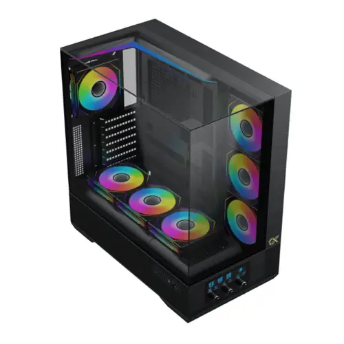 كيس زيجماتيك EN45196 فيجن E-ATX ARGB للألعاب, شاشة LCD للتحكم  في المروحة, أسود
