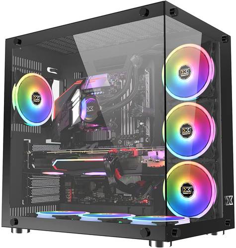 صندوق العاب اكويريوس بلس من اكسيجماتك ( ايه تي اكس - بمنفذين USB 3.0 ومنفذ USB 2.0، وزجاج مقسى من الامام واليسار مع 7 مراوح تبريد 120 3 في الوجهة و3 في القاع وواحدة الخلف)- لون اسود EN46423