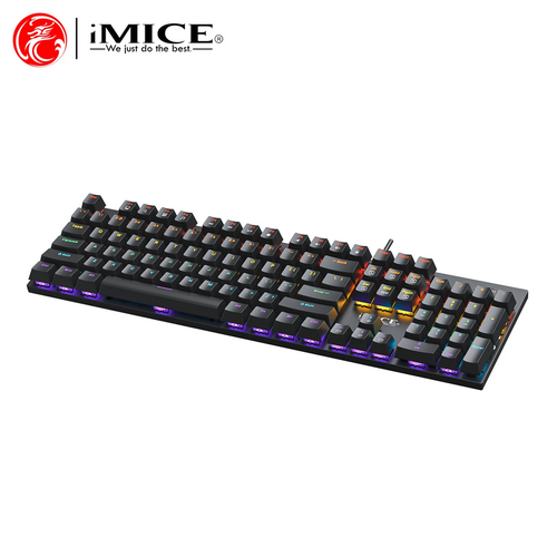  لوحة مفاتيح ميكانيكية للألعاب مزودة بـ RGB iMICE GK-600 مع مفتاح أزرق، و104 مفتاحًا وسلك USB