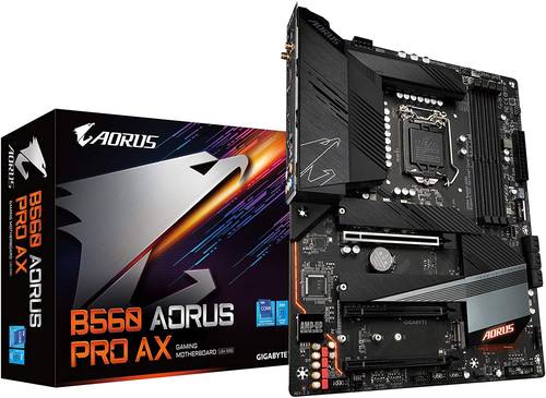 لوحة ام اوروس برو ايه اكس بي560 من جيجابايت (LGA 1200/ انتل زد 590، ATX، 3XM.2، منفذ ملحقات اضافية سريع 4.0، USB 3.2، الجيل 2X2 نوع C، انتل WiFi 6، LAN 2.5GbE)
