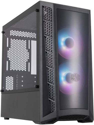 صندوق كمبيوتر ماستر بوكس ام ايه تي اكس تاورMB320L RGB من كولر ماسترلوحة امامية مراة داكنة وشبكة للتهوية ومنافذ لسحب الهواء ويحتوي على لوحة جانبية من الزجاج المقسى و2 مروحة بالفضاء اللوني ARGB