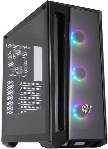 حافظة مع مروحة تبريد من كولرماستر MB520 ARGB - لكمبيوتر ايه تي اكس مع لوحة امامية ملونة، و3 مراوح مثبتة مسبقا بابعاد 120 ملم، لوحة جانبية زجاجية، تكوينات مرنة لتدفق الهواء - ARGB