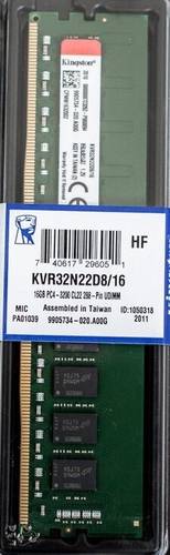 كينقستون 16جيجابايت (1x16GB) DDR4 UDIMM 3200MHz CL22 1Rx8 ValueRAM Desktop PC الذاكرة رام