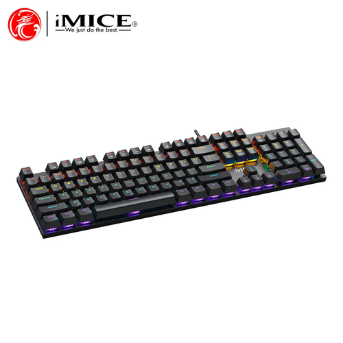  لوحة مفاتيح ميكانيكية للألعاب مزودة بـ RGB iMICE GK-600 مع مفتاح أزرق، و104 مفتاحًا وسلك USB