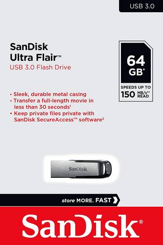  فلاش سانديسك الترا فلاير سعة 64 جيجا بايت ،  USB 3.0 ، قراءة 150 ميجا بايت / ثانية