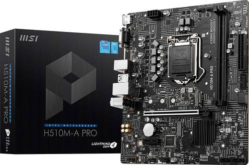 لوحة ام برو سيرز H510M-A برو من ام اس اي (mATX، انتل كور الجيل 11 و الجيل 10، قابس ال جي ايه 1200، DDR4 ومنفذ PCIe 4، فتحة ام.2، منفذ USB 3.2 الجيل الاول، شبكة محلية سلكية 2.5 جيجا
