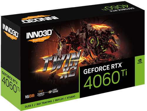 بطاقة رسومات جيفورس RTX 4060 TI سعة 16 جيجابايت توين X2 من اينو 3 دي - GDDR6 1 × HDMI بي 