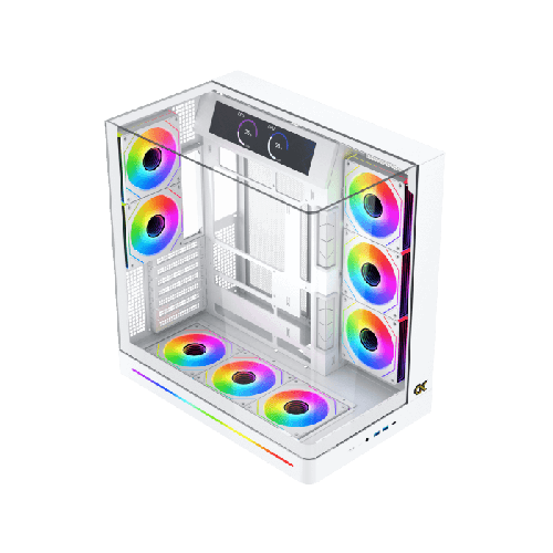 الشاشة الصغيرة الموضحة في الصورة غير مرفقة مع الصندوق ( الكيس ) CASE AX 8FAN  XIGNATEK PANO II  EN48425 White كيس صندوق جيمينج ابيض  