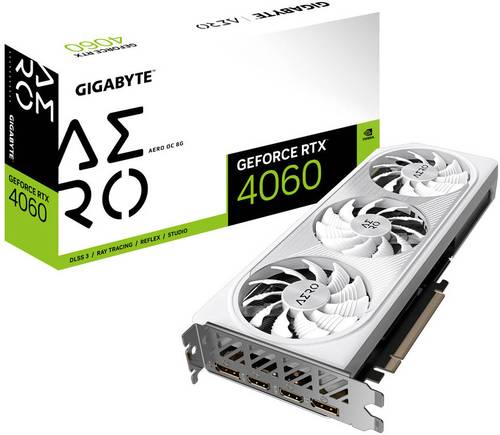 GIGABYTE GeForce RTX 4060 AERO OC Graphics Card, 8GB GDDR6 128 bit Memory, 2550 MHz Core Clock, 17Gbps Memory Speed, 3072 CUDA Cores, PCI-E 4.0, DP.4a*2 / HDMI 2.1a*2, White
