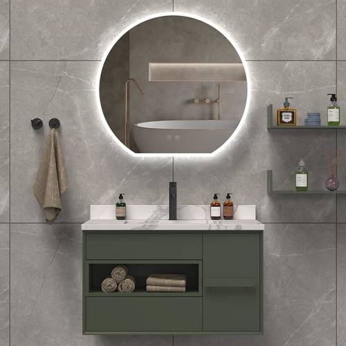   مرآة دائرية بتصميم هندسي مبتكر  بأضاة لمس LED مقاس 80X70 سم 