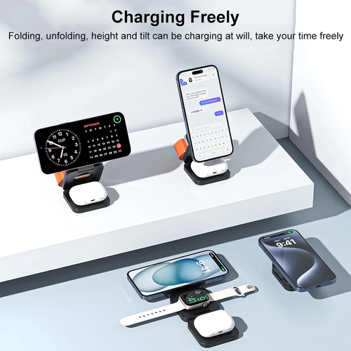 شاحن لاسلكي 3 في 1  قابلة للطي iPhone 15 14 13 12 Pro Max Apple Watch 8 9 