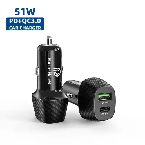 شاحن سيارة سريع 51 واط بمنفذي USB وType-C