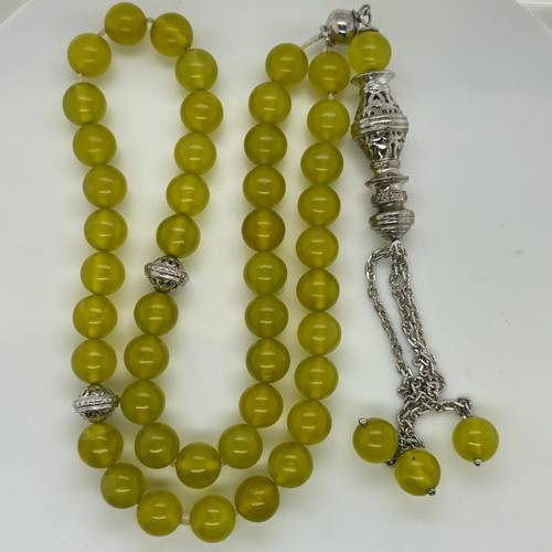 مسبحة جاد اصفر طبيعي 