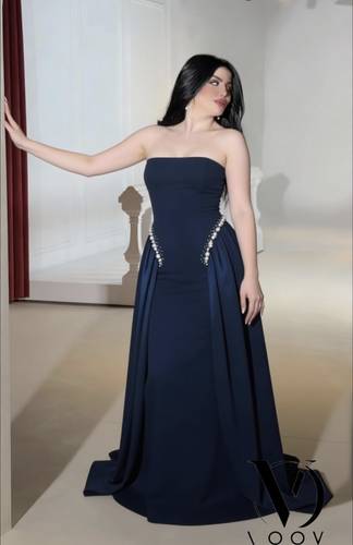 فستان سترتش كحلي انيق