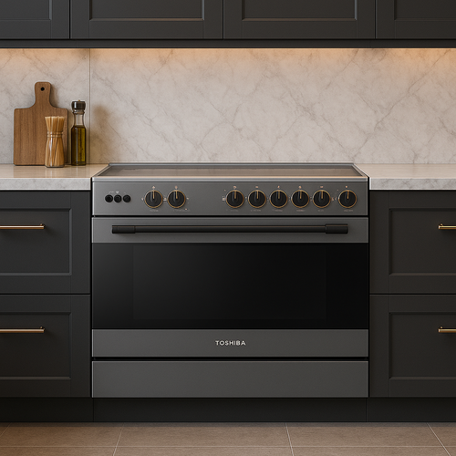 فرن غاز توشيبا 5 عيون 60×90 شبك عريض اسود سطح استيل