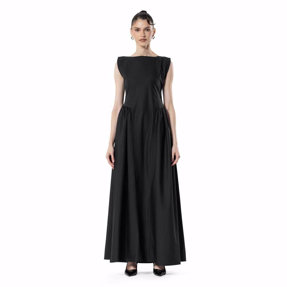 Gathered Linen Flow – BLACK